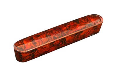 Lot 237 - A LACQUERED PAPIER-MÂCHÉ PEN CASE (QALAMDAN) WITH SCENES OF THE ESCAPE TO EGYPT