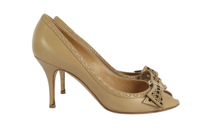 Lot 247 - Christian Dior Beige Clair Cannage Peep Toe Pump - Size 38