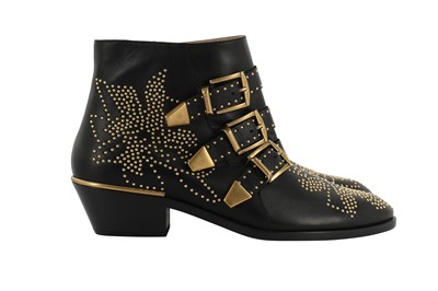 Lot 337 - Chloe Black Studded Susanna Ankle Boot - Size 38