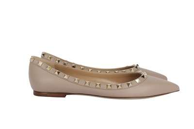 Lot 19 - Valentino Poudre Pink Rockstud Ballerina Flats - Size 38