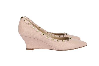 Lot 21 - Valentino Pink Rockstud Wedge Pump - Size 38