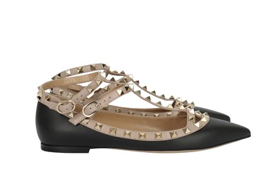 Lot 340 - Valentino Black Rockstud Caged Ballerina Flats - Size 38