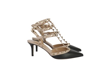 Lot 341 - Valentino Black Rockstud Caged Heeled Pump- Size 38