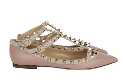 Lot 20 - Valentino Lipstick Pink Rockstud Caged Ballerina Flats - Size 38