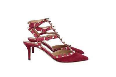 Lot 6 - Valentino Magenta Rockstud Caged Heeled Pump - Size 38