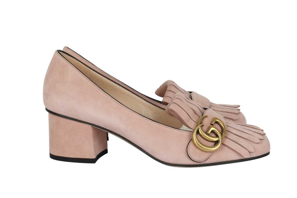 Lot 18 - Gucci Pink Marmont Block Heel Loafer - Size 38