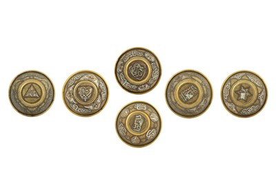 Lot 122 - SIX SMALL MAMLUK-REVIVAL COPPER AND SILVER-INLAID CAIROWARE BRASS BOWLS
