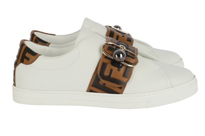 Lot 392 - Fendi White Tobacco Monogram Slip On Sneaker - Size 38