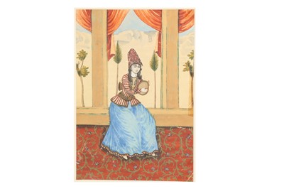 Lot 162 - A PORTRAIT OF A QAJAR FEMALE MUSICIAN