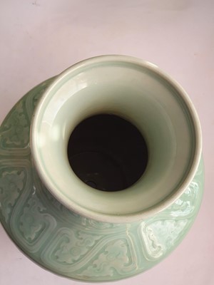 Lot 188 - A LARGE CHINESE CELADON-GLAZED 'KUI DRAGONS' VASE.