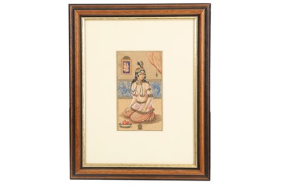 Lot 154 - A PORTRAIT OF A QAJAR COURTESAN WAITING FOR HER LOVER