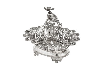 Lot 375 - A mid-19th century Greek silver filigree basket, Athens circa 1850 marked KANAS