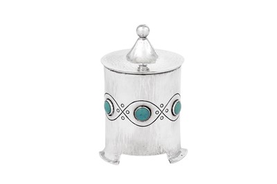 Lot 509 - An Edwardian ‘Arts and Crafts’ sterling silver tea caddy, Birmingham 1903 by Albert Edward Jones