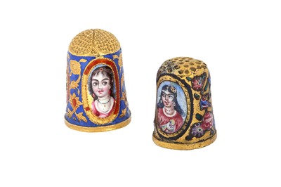 Lot 218 - TWO POLYCHROME-PAINTED ENAMELLED GOLD THIMBLES