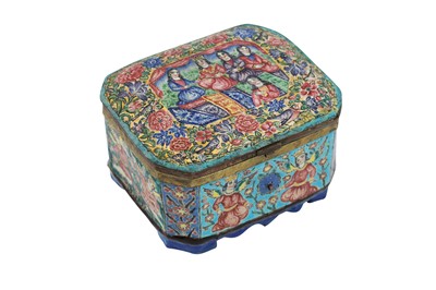Lot 216 - A POLYCHROME-PAINTED ENAMELLED COPPER LIDDED CASKET