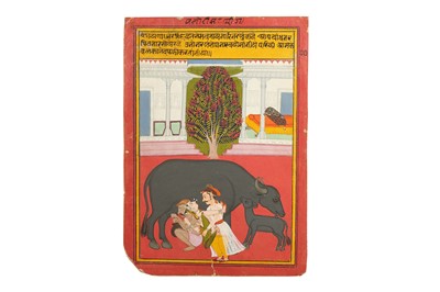 Lot 387 - AN EROTIC SCENE: TWO LOVERS AND A MAN MILKING A COW