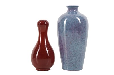 Lot 612 - A CHINESE COPPER RED-GLAZED VASE AND A ROBIN'S EGG-GLAZED VASE.