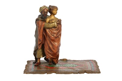 Lot 683 - A COLD-PAINTED EROTIC BRONZE FIGURE OF A SLAVE TRADER BY FRANZ XAVIER BERGMAN (1861 - 1936)