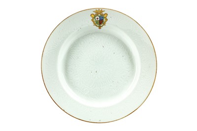 Lot 114 - A CHINESE INCISED ARMORIAL DISH.