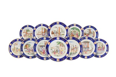 Lot 115 - A SET OF TWELVE CHINESE FAMILLE ROSE PORCELAIN PLATES.