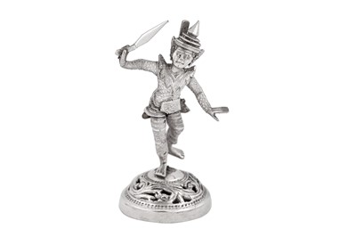 Lot 183 - A set of four mid-20th century Burmese unmarked silver menu holders, Rangoon circa 1950