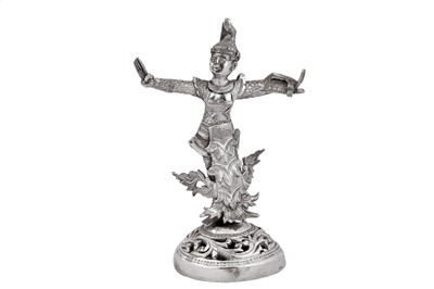 Lot 183 - A set of four mid-20th century Burmese unmarked silver menu holders, Rangoon circa 1950