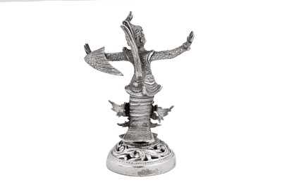 Lot 183 - A set of four mid-20th century Burmese unmarked silver menu holders, Rangoon circa 1950