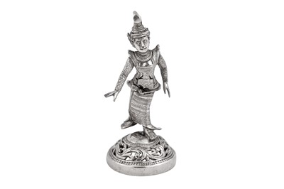 Lot 183 - A set of four mid-20th century Burmese unmarked silver menu holders, Rangoon circa 1950