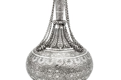 Lot 160 - A mid-19th century Anglo – Indian silver water bottle (surahi), Lucknow circa 1860