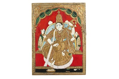Lot 405 - THE ENTHRONED HINDU GODDESS OF KNOWLEDGE AND ART, SARASWATI