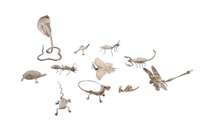 Lot 172 - A COLLECTION OF ELEVEN WHITE METAL INDIAN MINIATURE CREATURES