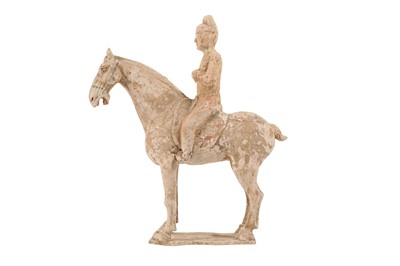 Lot 156 - A CHINESE POTTERY HORSE AND RIDER.