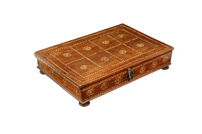 Lot 315 - λ AN HISPANO-MORESQUE IVORY, STAINED WOOD AND BONE-INLAID PORTABLE DOCUMENT HOLDER
