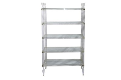 Lot 481 - MANNER OF PIERRE VANDEL, PARIS, A LUCITE SHELVING UNIT, CIRCA 1970S