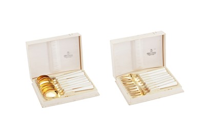 Lot 462 - A mid - 20th century Norwegian silver gilt and enamel dessert set, Tonsberg circa 1950 by Th. Marthinsen