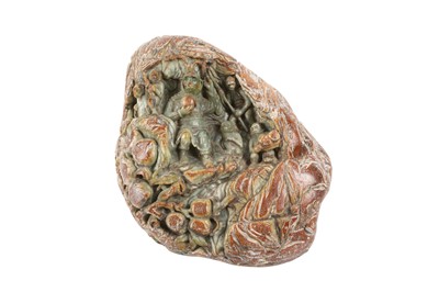Lot 628 - A CHINESE CELADON JADE 'MONKEY MOUNTAIN' BOULDER.