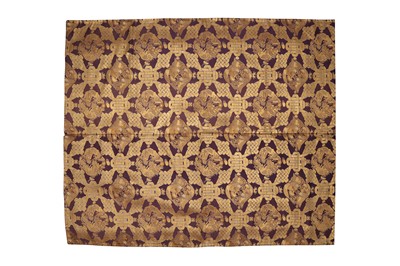 Lot 559 - A JAPANESE KINRAN TEMPLE HANGING AND A ROLL OF BROCADE.