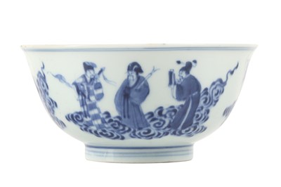 Lot 139 - A CHINESE BLUE AND WHITE 'EIGHT IMMORTALS' BOWL.
