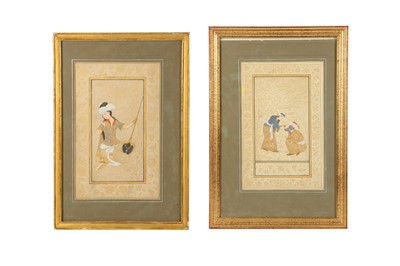 Lot 345 - TWO ARCHAISTIC SAFAVID-REVIVAL TINTED DRAWINGS