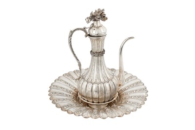 Lot 523 - A TURKISH SILVER EWER AND BASIN