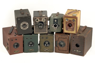 Lot 10 - Group of Box Cameras, inc Uncommon Coloured Models.