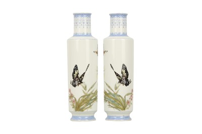 Lot 298 - A PAIR OF CHINESE FAMILLE ROSE 'BUTTERFLY' VASES.