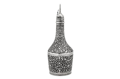 Lot 172 - An early 20th century Iranian (Persian) silver cased bottle, Isfahan circa 1910 mark of Ja'far