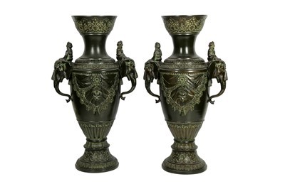 Lot 657 - A PAIR OF LARGE ORIENTALIST POTTERY VASES WITH BRONZE FINISH