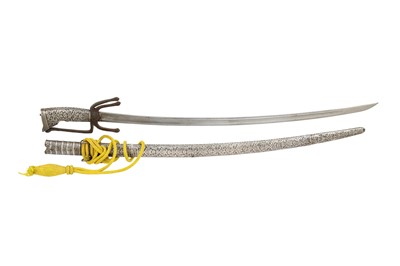 Lot 421 - A MOROCCAN SILVER-HILTED NIMCHA SWORD