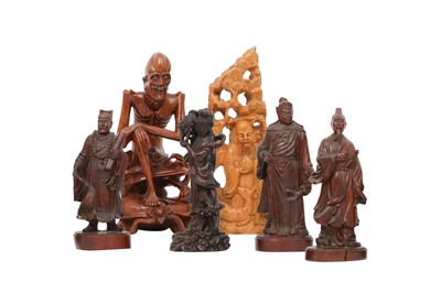 Lot 519 - SIX CHINESE WOOD FIGURES.