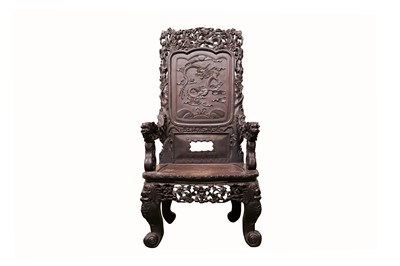 Lot 400 - A CHINESE HARDWOOD 'DRAGON' THRONE.