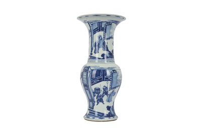 Lot 136 - A CHINESE BLUE AND WHITE YENYEN VASE.