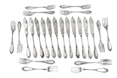 Lot 433 - A set of late 19th / early 20th century German 800 standard silver fish eaters, Düsseldorf by W. Stuttgen