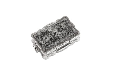 Lot 16 - A Victorian sterling silver and granite vinaigrette, Birmingham 1875 by Hilliard and Thompson